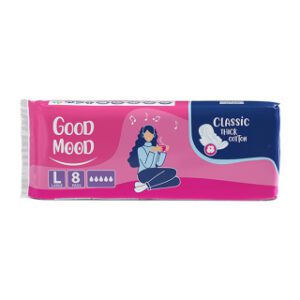 نوار بهداشتی بالدار پنبه ای گود مود مدل Classic thick سایز بزرگ صورتی بسته 8 عددی